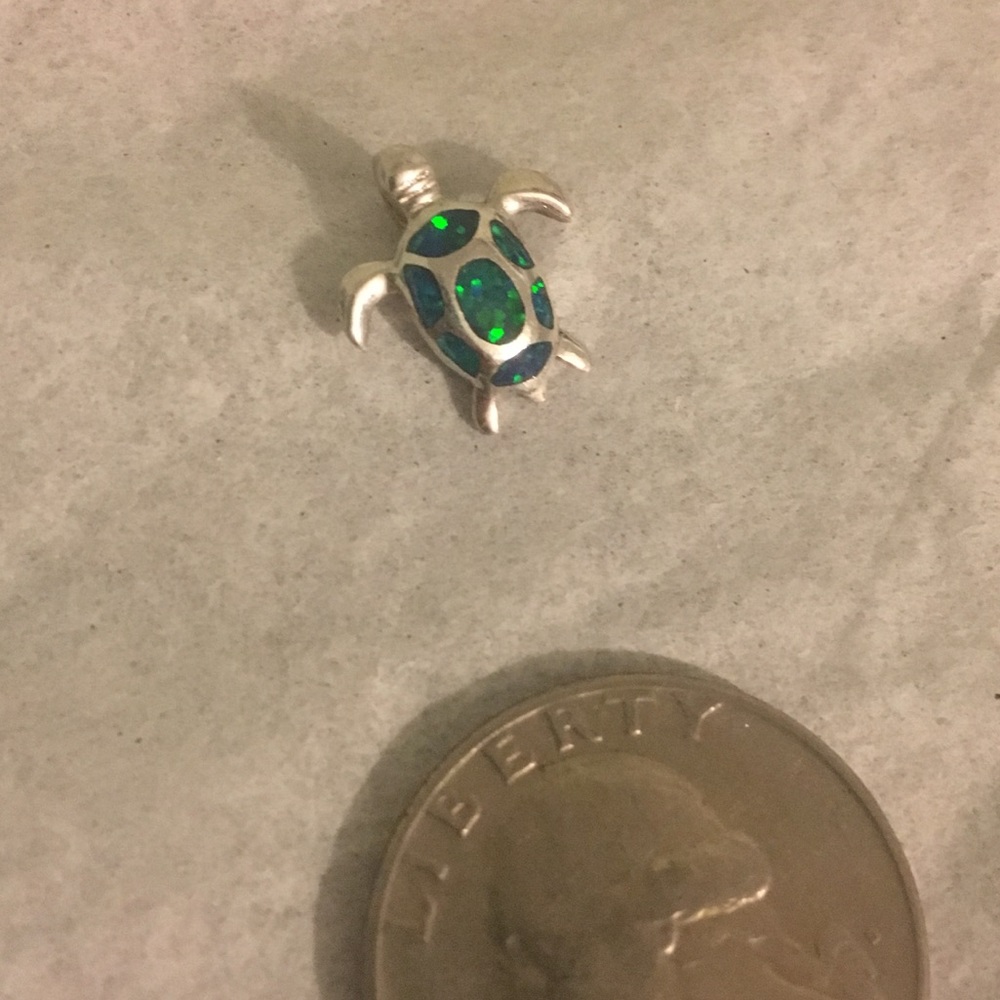 Blue opal sterling silver sea turtle pendant